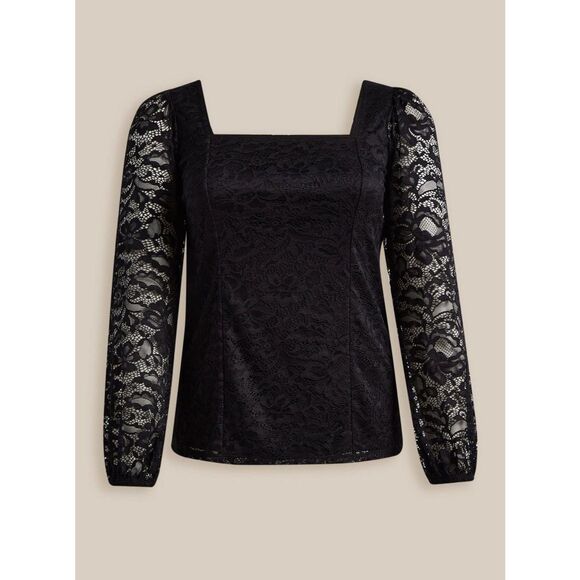 NWT Torrid 5X Deep Black Lace Knit Square Neck Sheer Long Sleeve Top Size 28 - Picture 5 of 8